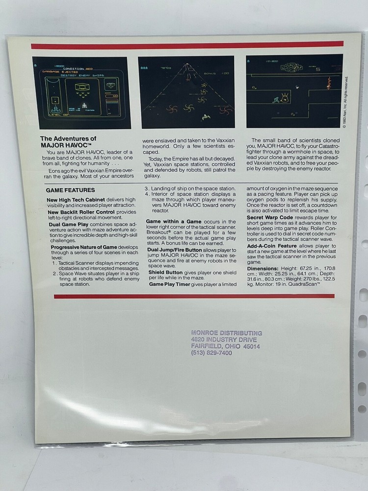 1984 Atari MAJOR HAVOC Arcade Game Flyer - tri-folded