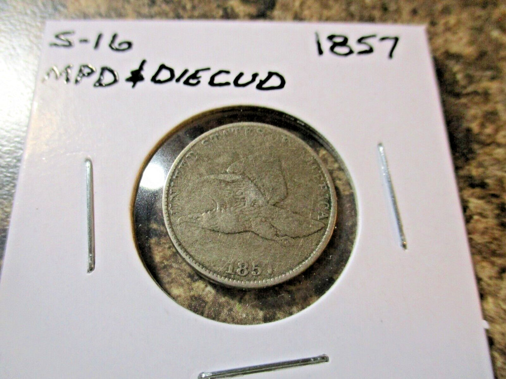 1857 FLYING EAGLE CENT S-16 MISPLACED DATE & DIE CUD      998