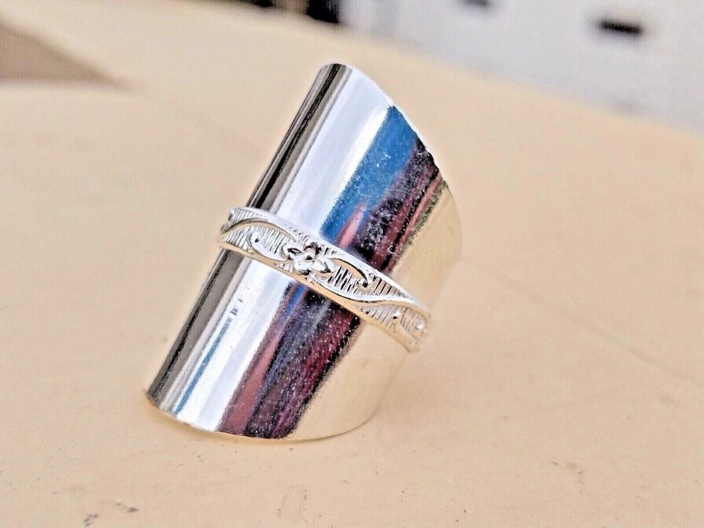 Solid 925 Sterling Silver Band & Statement Wide Cigar Cuff Ring All Size