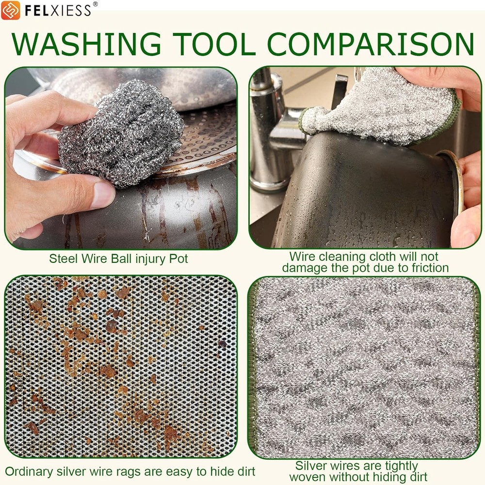 2026 New Double Side Non Scratch Wire Dishcloths,Multipurpose Wire Dishwashing