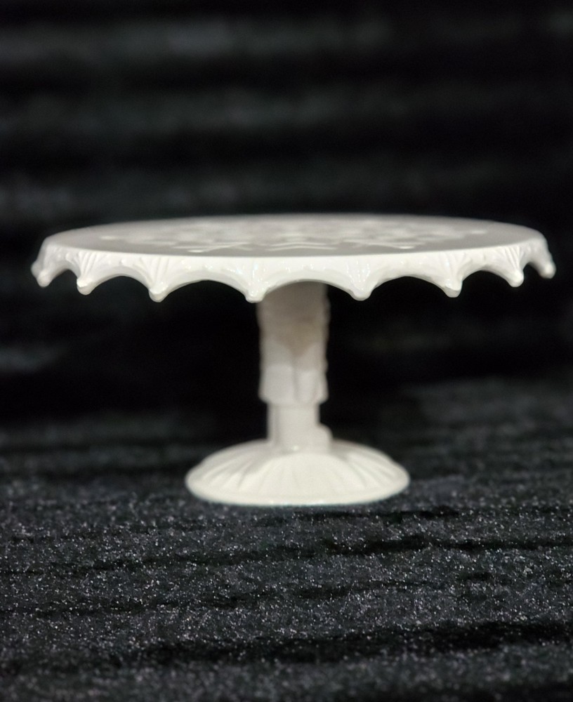 White EMBOSSED SNOWFLAKE Cake Stand 9" Nutcracker Pedestal Ceramic Hobby Lobby