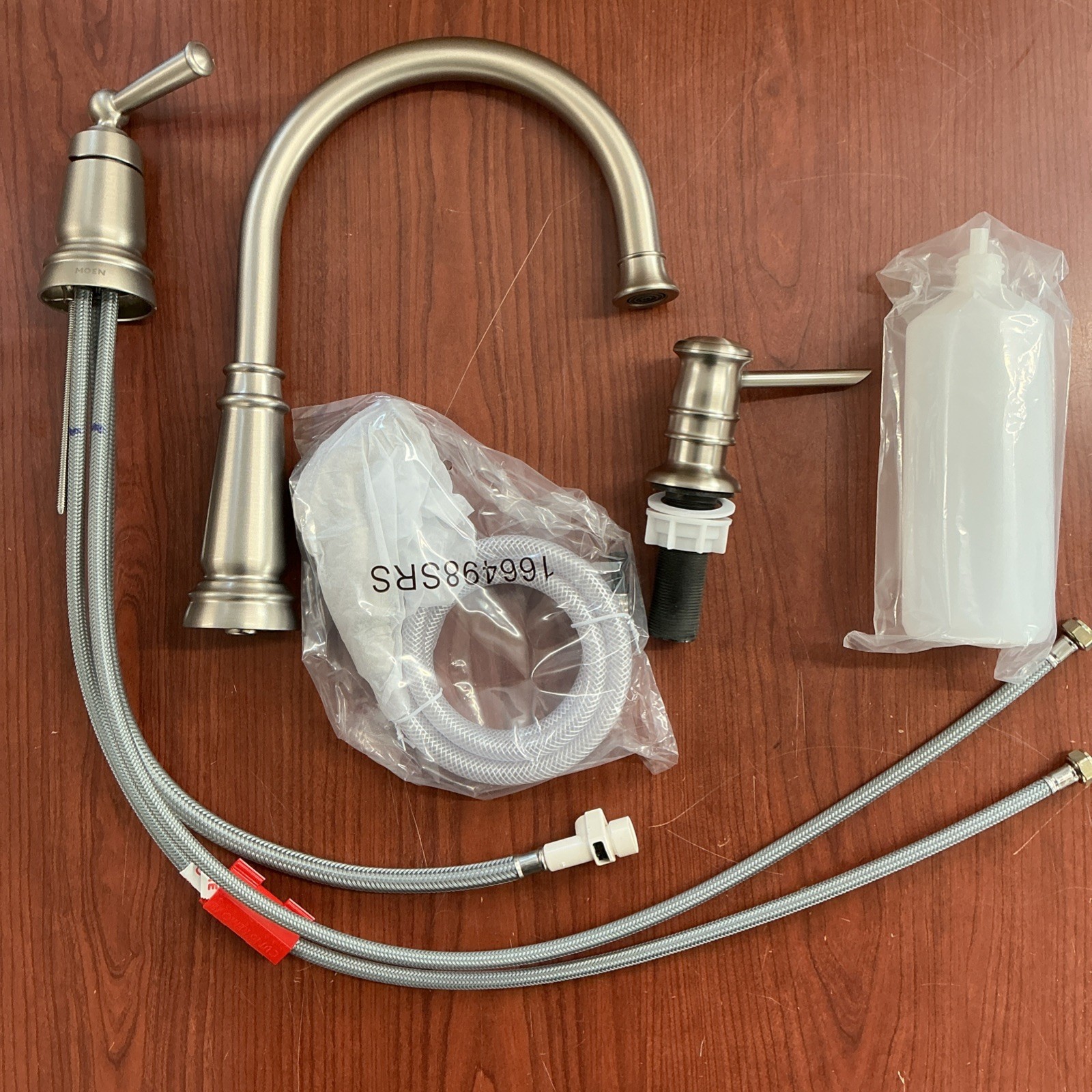 NEW MOEN Edison 87042SRS One-Handle Kitchen Faucet W/Soap Dispenser B164