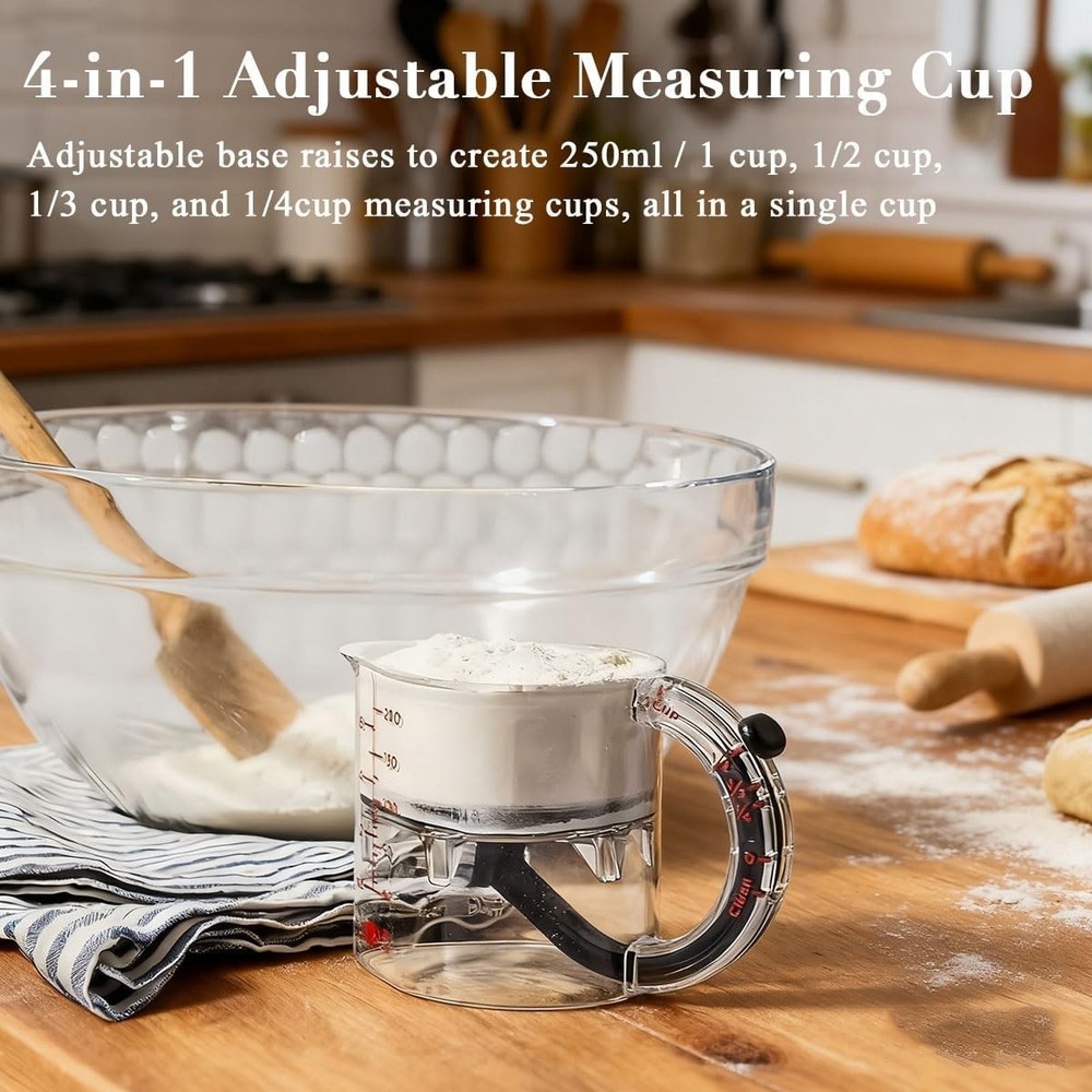 4-In-1 Adjustable Measuring Cup - Multi-Functional up Cup Measuring Cup, with Ad