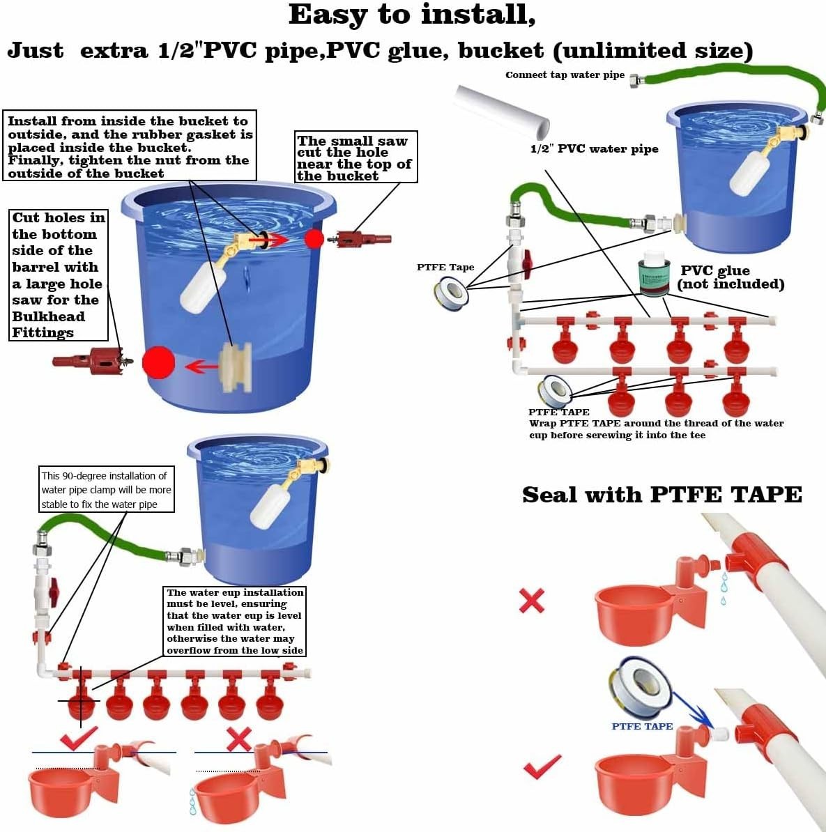 Complete Set Pipeline Automatic Chicken Waterer System(58 Accessories Included)