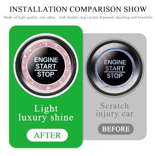 Car Bling Engine Start Ring Decal, Sparkling Crystal Rhinestone Auto 1 PC Pink