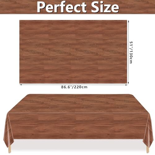 4Pcs Wood Grain Tablecloths, Rustic Table Covers, Rectangular Brown Wood