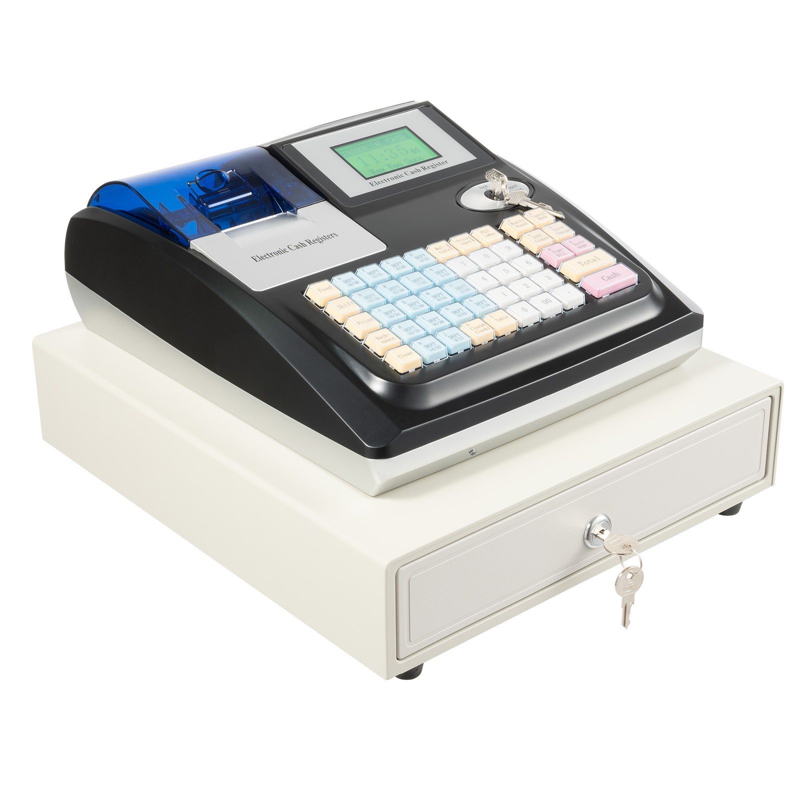 Square POS Terminal Cash Register Complete W/ Printer, And Cash Drawer, 48 Keys