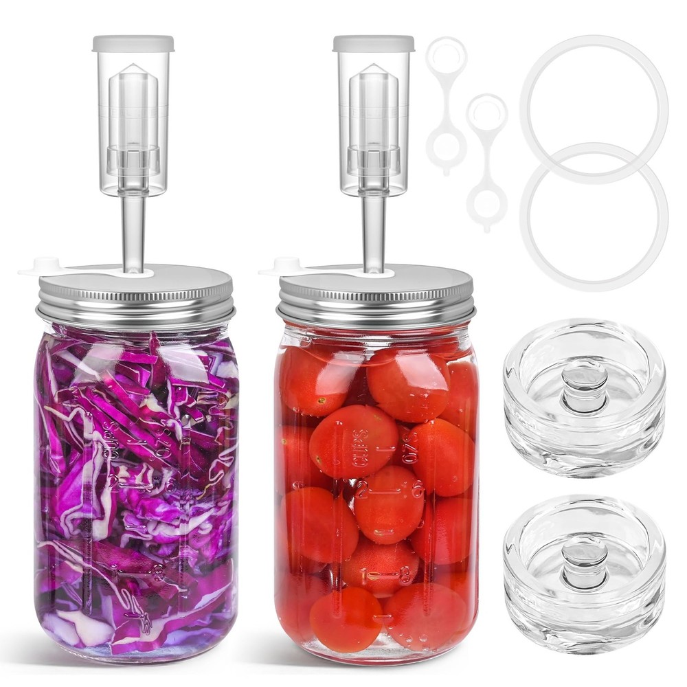 32 oz Mason Jar Fermentation Kit,Sauerkraut/Pickling Kit with 2 Pack Fermenta...