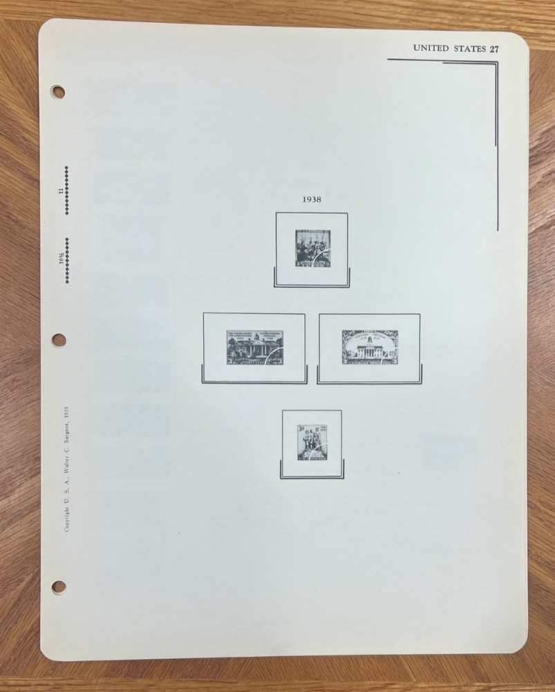 VINTAGE SARGENT LOOSE LEAF STAMP ALBUM PAGES #104 US COMMEMORATIVES, 1935-38+