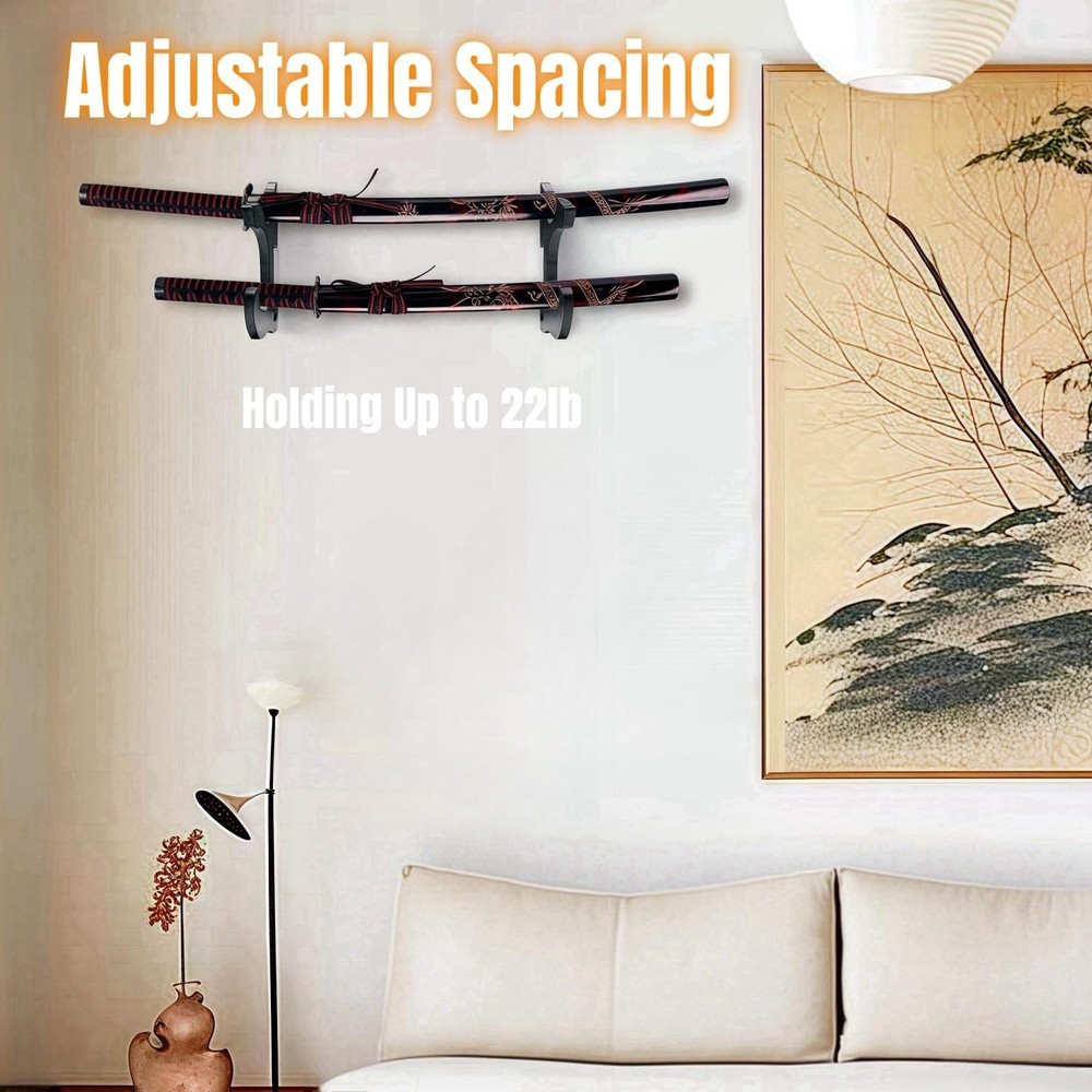 2/Set Sword Hook Wall Mount Samurai Sword Hanger Display Holder Adjustable fo...