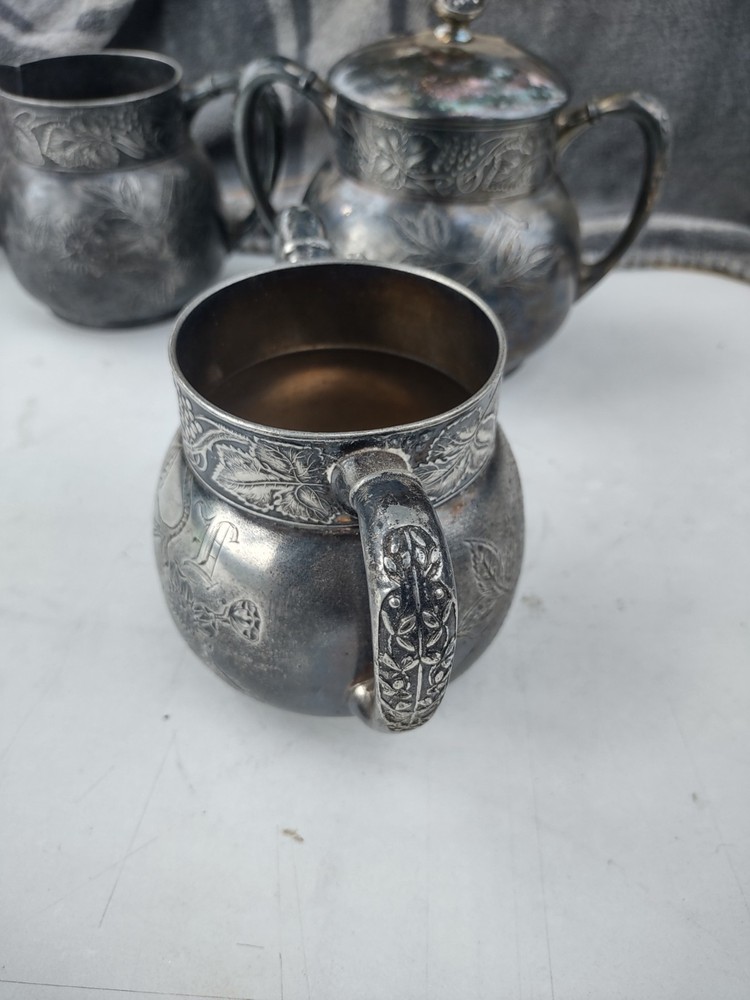 antique 3 pc Pair Point mfg silver plate tea set #324