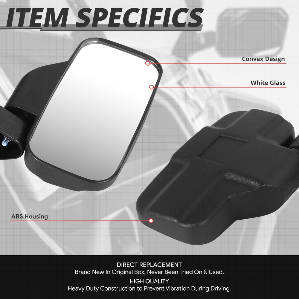 Fit Universal UTV 1.75" 2" Rectangle Glass Side View Mirrors Roll Cage Bar Mount
