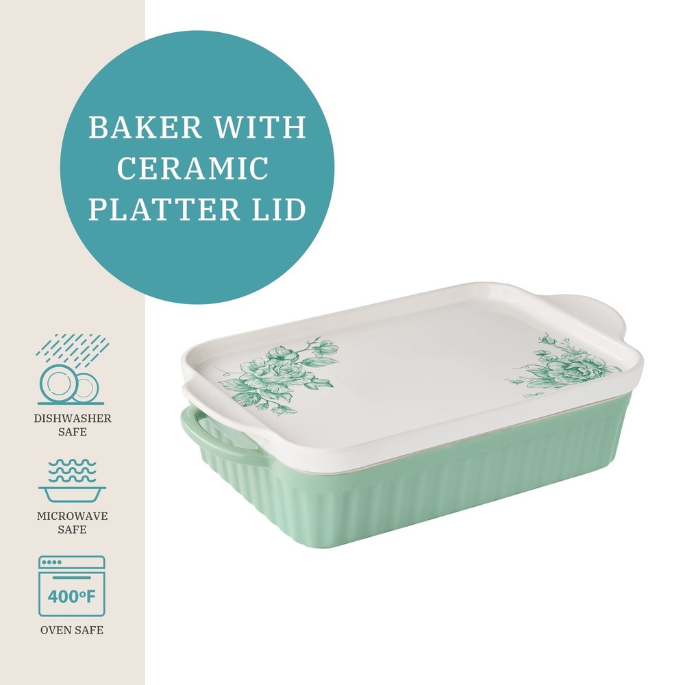 Rectangular Baker with Platter Lid 9" x 13" Durable Construction Charming New