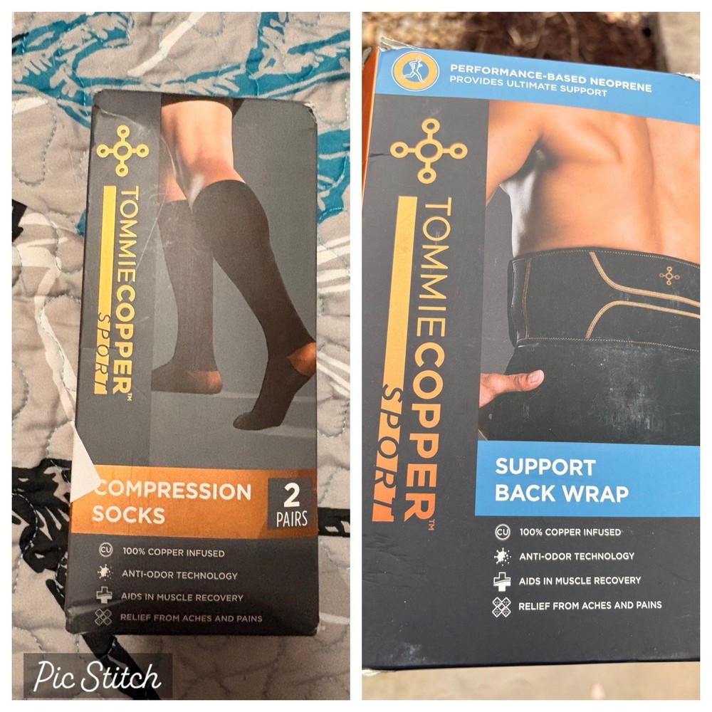 Tommie Copper Copper Infused Compression Socks & Support Back Wrap Black