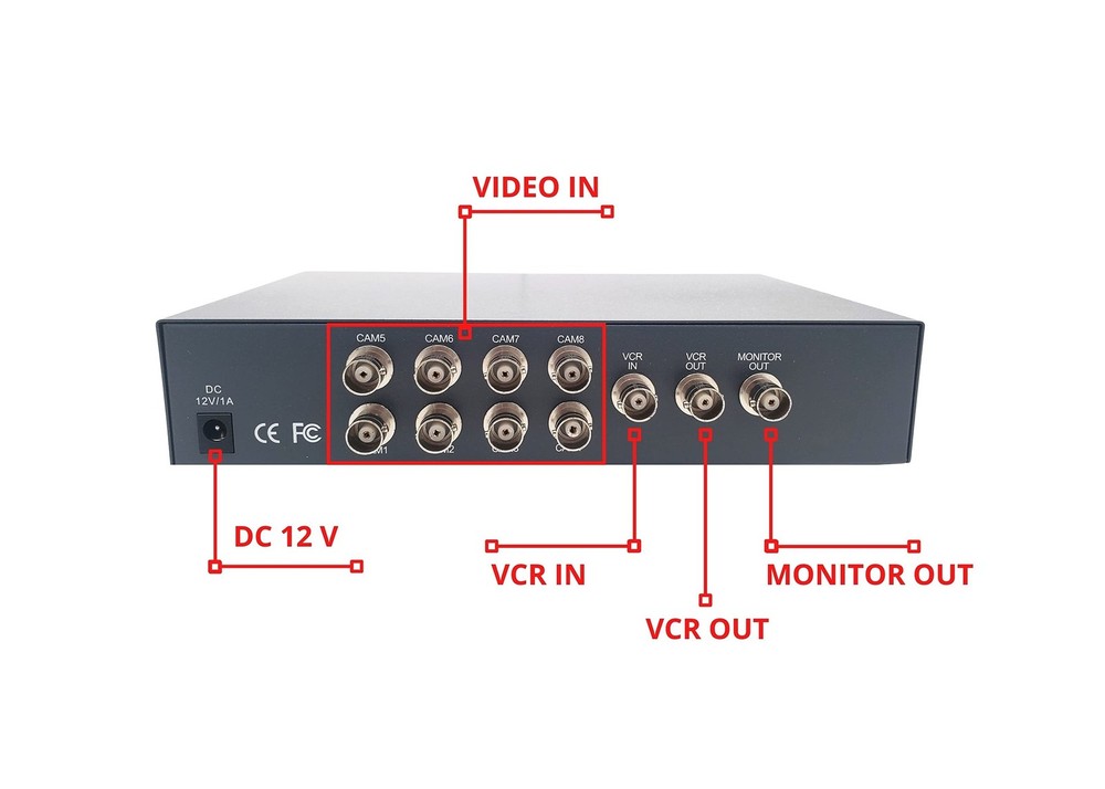 Evertech 8 Channel Analog CCTV Video Multiplexer Color Quad Processor Screen ...
