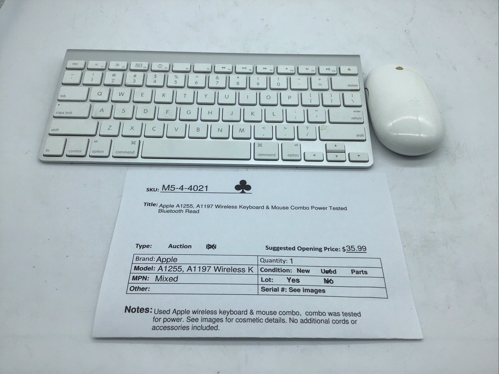 Apple A1255, A1197 Wireless Keyboard & Mouse Combo Power Tested Bluetooth Read