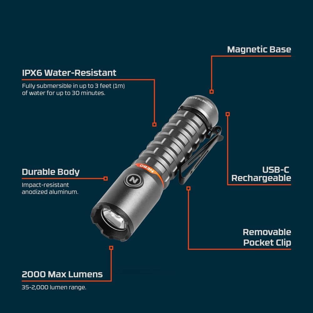 NEBO Torchy 2000 Lumen Rechargeable Flashlight