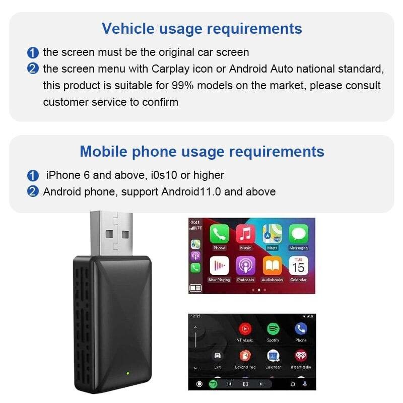 2-in-1 Wireless CarPlay Adapter&Android Auto Wireless Adapter, Plug&Play