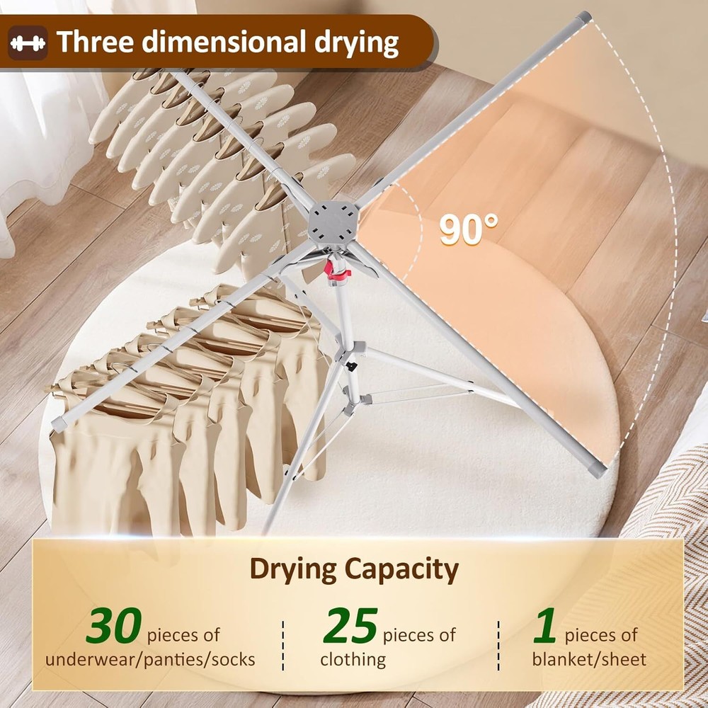 Height Adjustable Drying Rack, Foldable Portable Carbon Steel Drying Pole