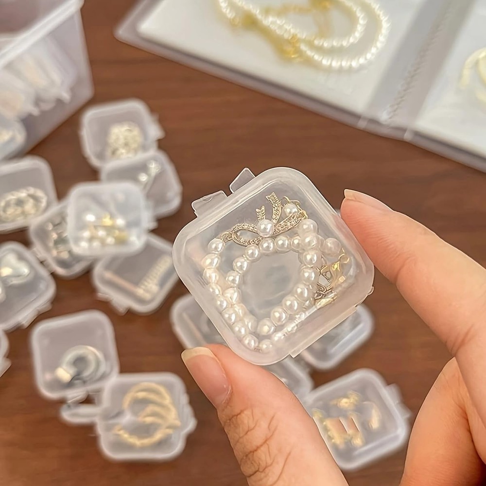 4Pcs Mini Jewelry Storage Containers, Clear Plastic Cases