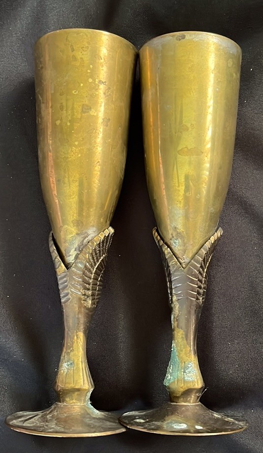2 Godinger Egyptian Style Silver Plated Brass Flutes~Chalices~Phoenix/Bird*READ*