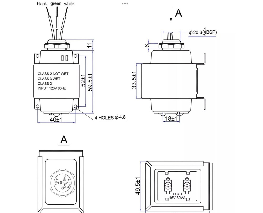 Maxdot T57-0052 Transformer 16 V 30 VA Ring Doorbell Easy Install