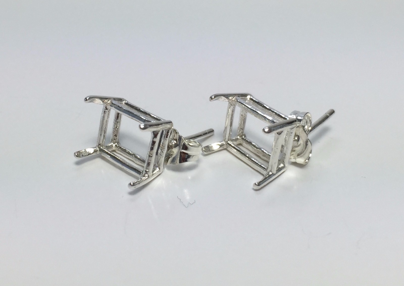 Two Octagon Sterling Silver Wire Pre-Notched Earring Settings (5x3-12x10mm)