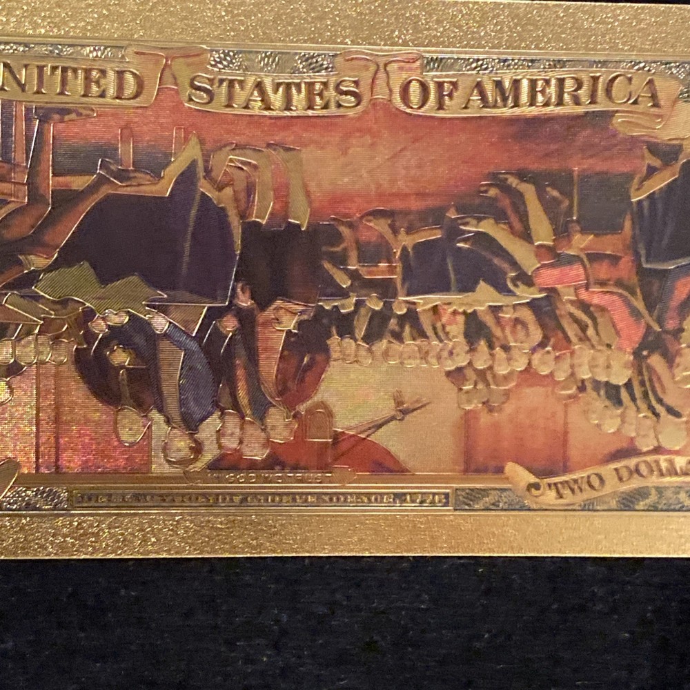 $2 Gold Foil Novelty Banknote Colorized Upside Down Portrait