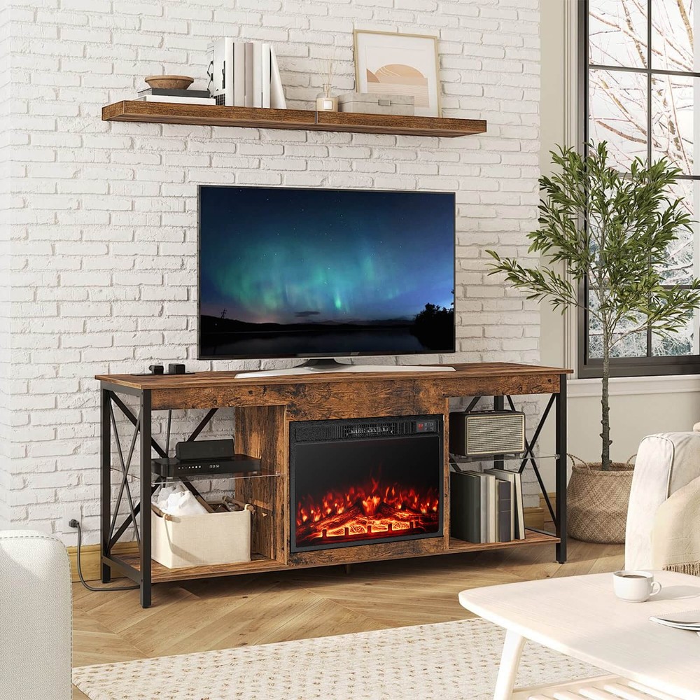 23" Electric Fireplace Insert w/Remote Control Adjustable Flame Color Brightness