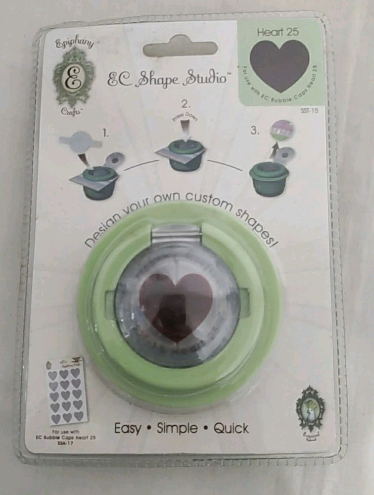 4 Epiphany EC Shape Studio Button Tool Punch Lot Square, Round 14 & 25, Heart +