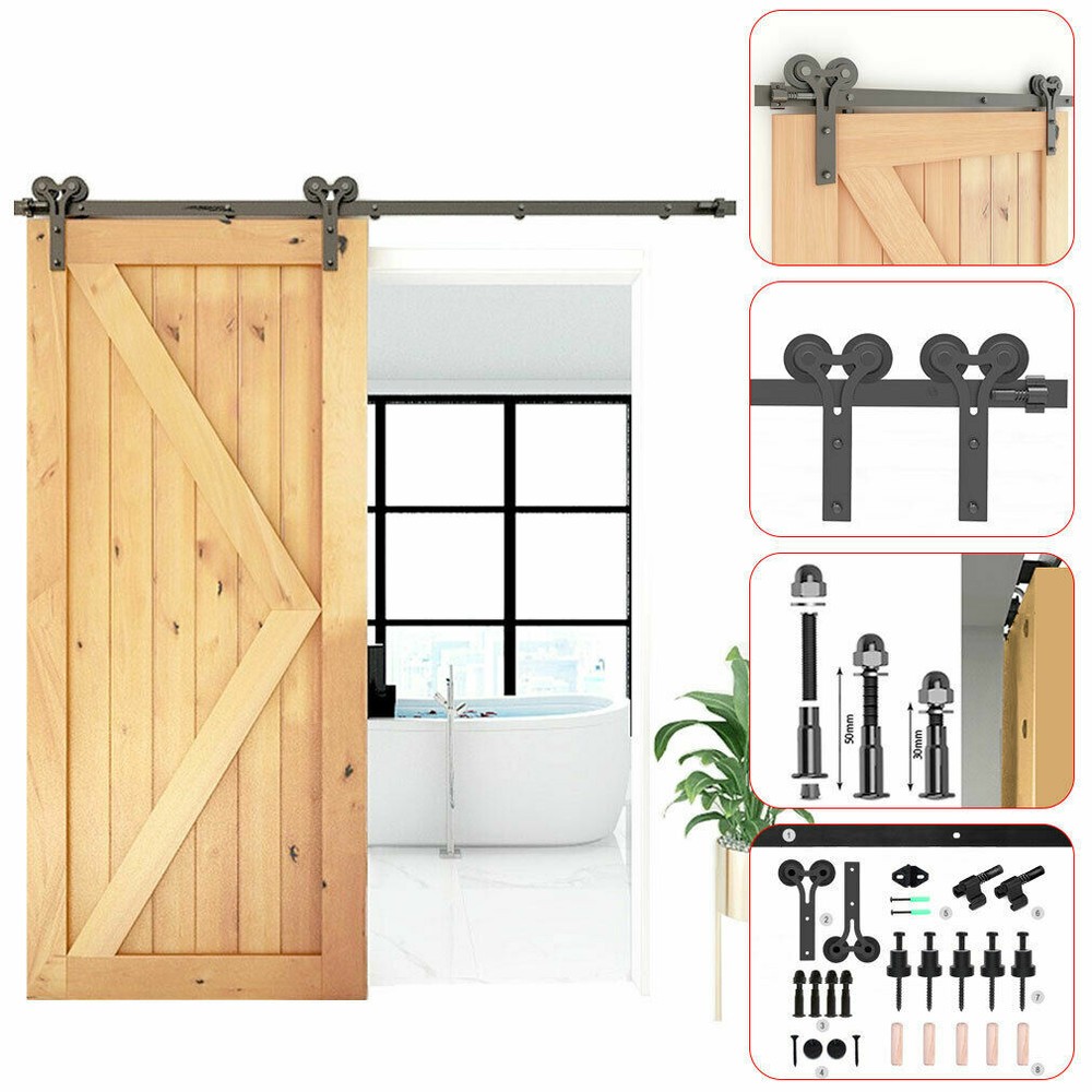 4-20FT Ceiling Mount Bracket Sliding Barn Door Hardware Track Kit Single/Double