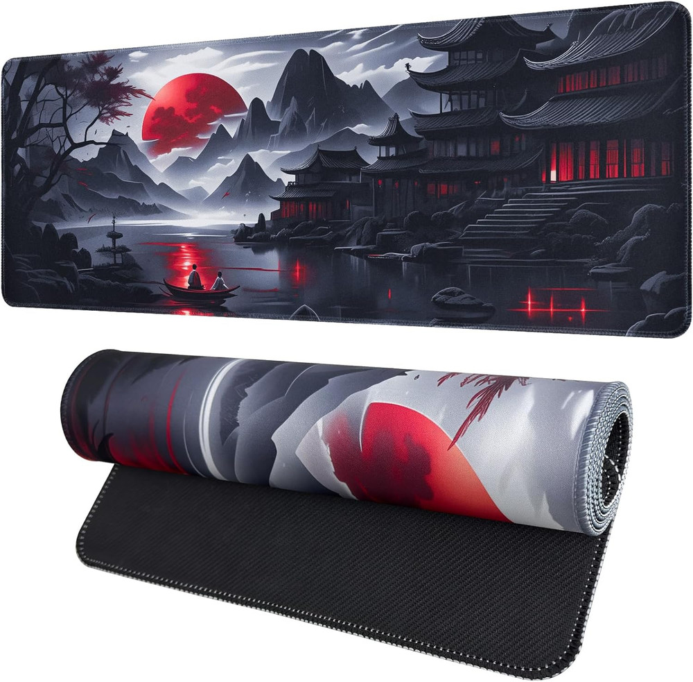 Large Gaming Mouse Pad, Anime Black Mousepad with Stitched Edges, Expanded Cool