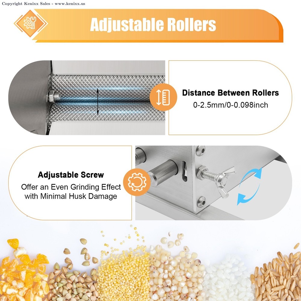 2 Rollers Malt Mill - Adjustable Grain Crusher for Home Brewing