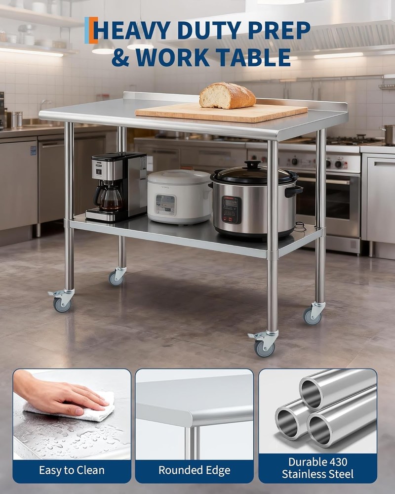48"x24" Stainless Steel Work & Prep Table with Undershelf for Commercial Kitchen