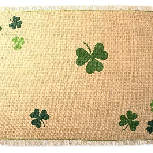 St. Patrick's Day Collection Tabletop Table Runner, 14x74" Rectangular Shamrock