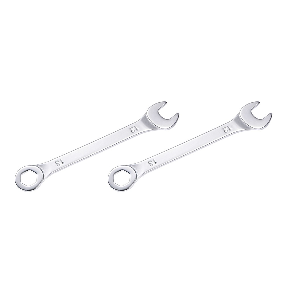 2 x Thin Combination Wrench with Offset 6-Point End and Angled Open End 13mm