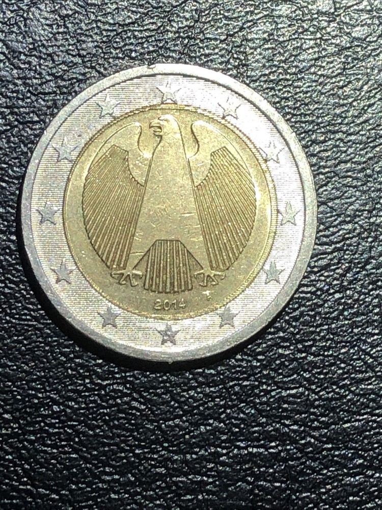 Germany 2014 A Error, 2 Euro coin, eagle, misprinting with eccentricity errors