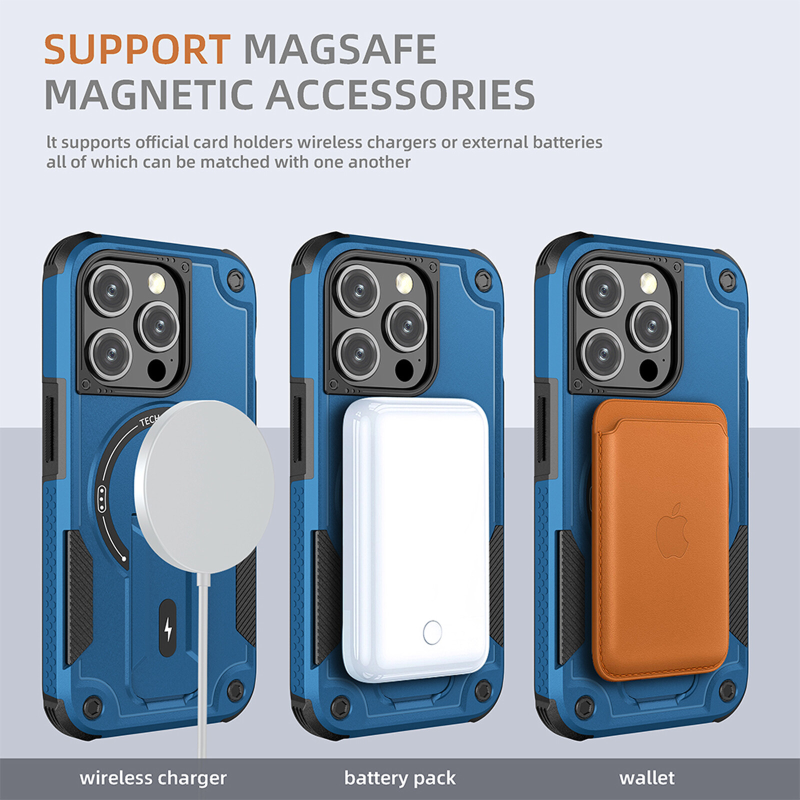For iPhone 15 Pro Max 14 13 12 11 Heavy Duty Rugged Magnetic Case with Kickstand