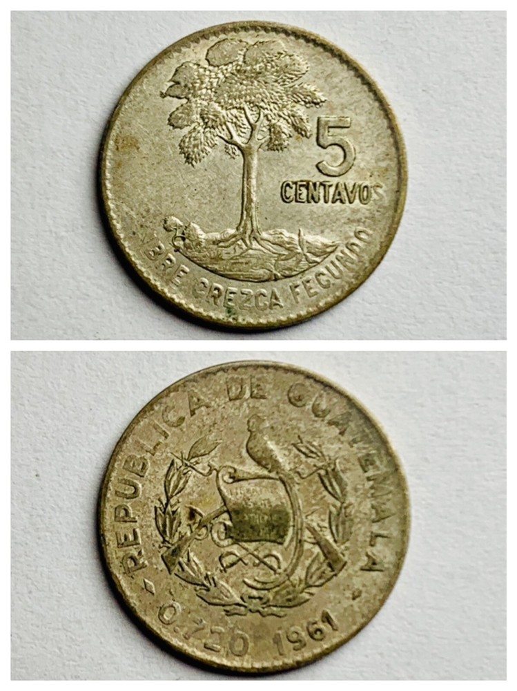 1961 Guatemala Silver 5 Centavos KM# 261
