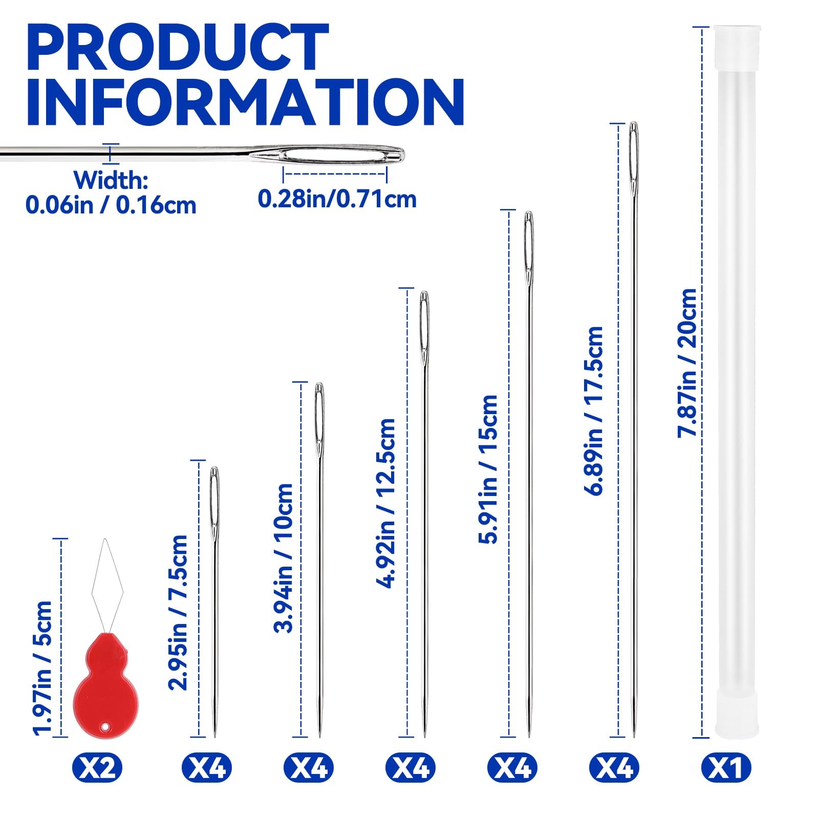 AUUIUOS 20 Pcs Steel Large Eye Hand Long Sewing Needles Includes 2 Needle Thr...