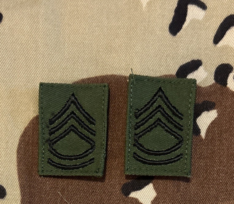 US Army SFC/E7 Rank (2) BDU Sew-On Sergeant First Class OD Green