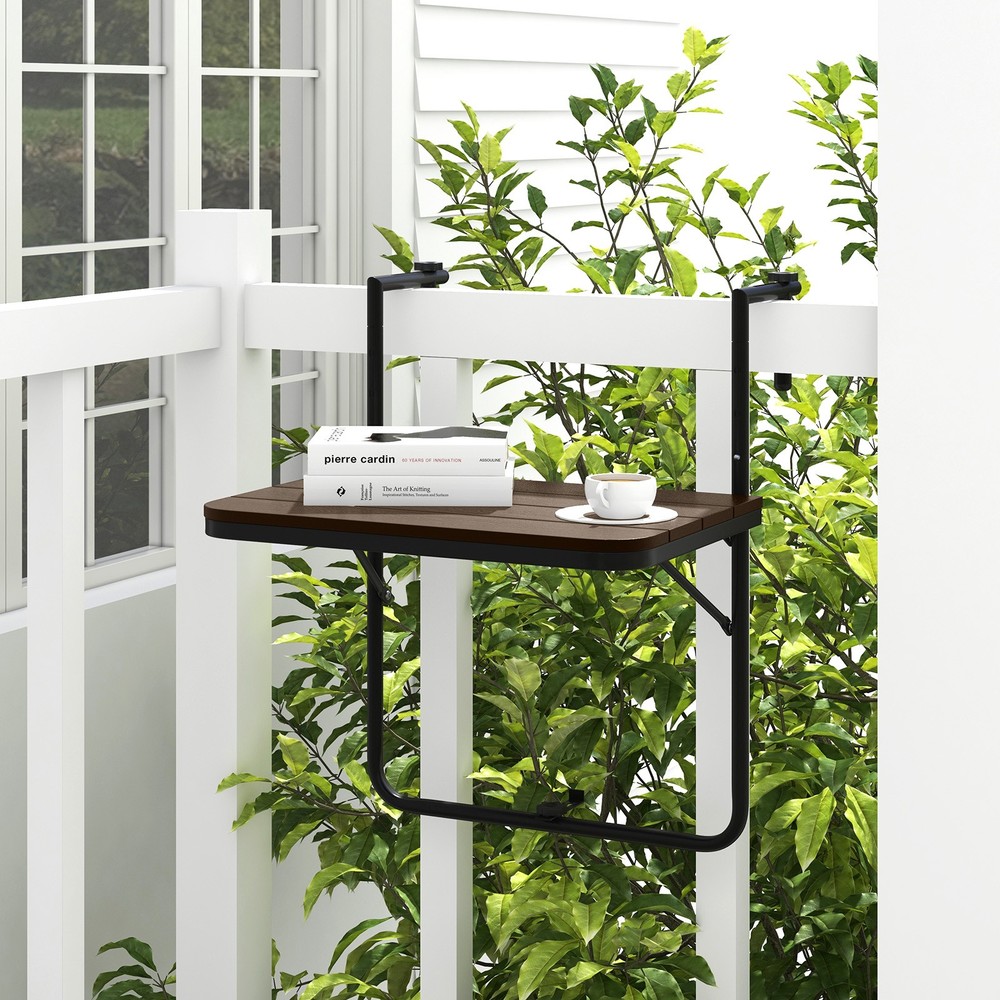 Folding Hanging Table Outdoor Railing Table w/ 3-Level Adjustable Height