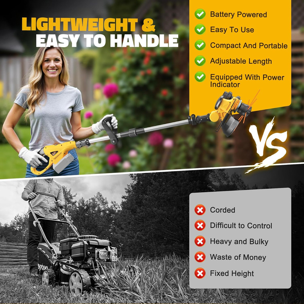 Cordless String Trimmer Compatible with Dewalt 20V (Tool Only), Weed Eater with