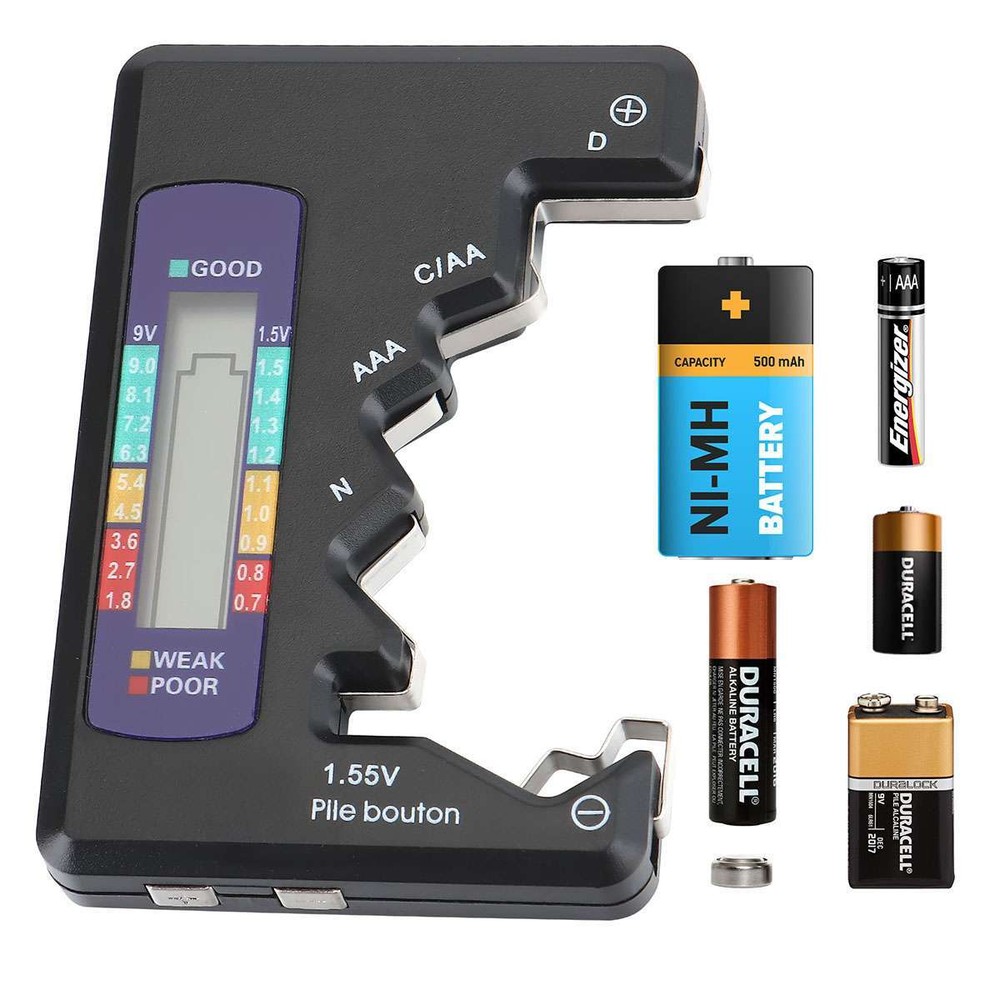 Digital LCD Battery Tester Universal Volt Checker AAA AA C D 9V & Button Cell
