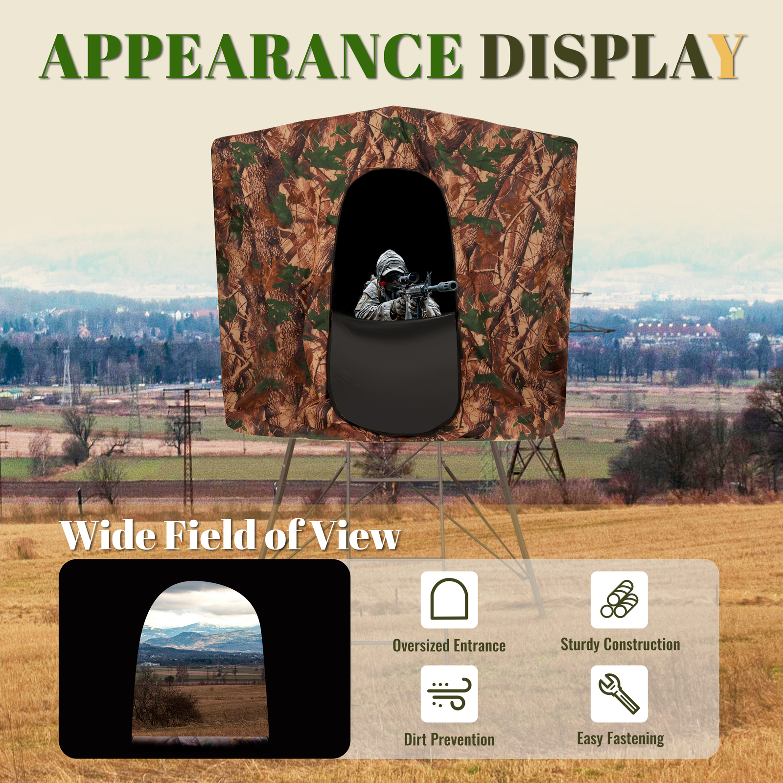 24LBS Steel+Cloth 7' Tall Quad Pod Hunting Blind Cover 2 Person Camouflage Black
