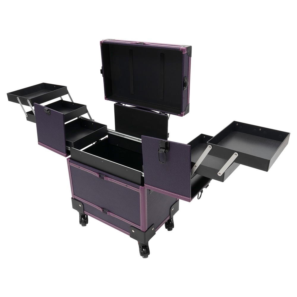 Makeup Train Case Professional Rolling Cosmetic Case with Mirror Travel Trolley