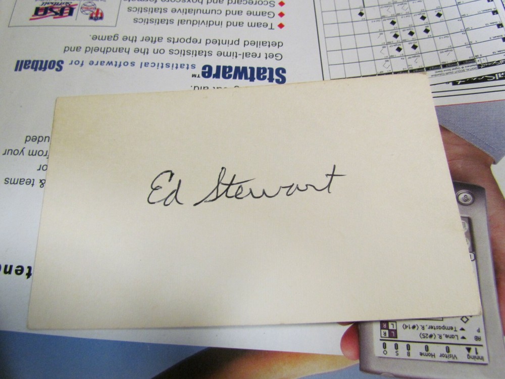 Ed Stewart autographed index card