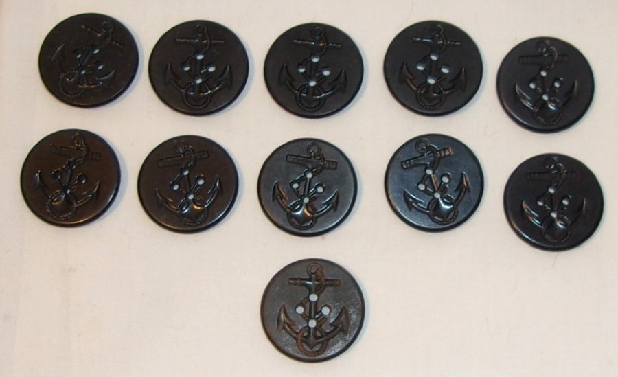 11 VINTAGE NAVY NAUTICAL ANCHOR PEA COAT BUTTONS