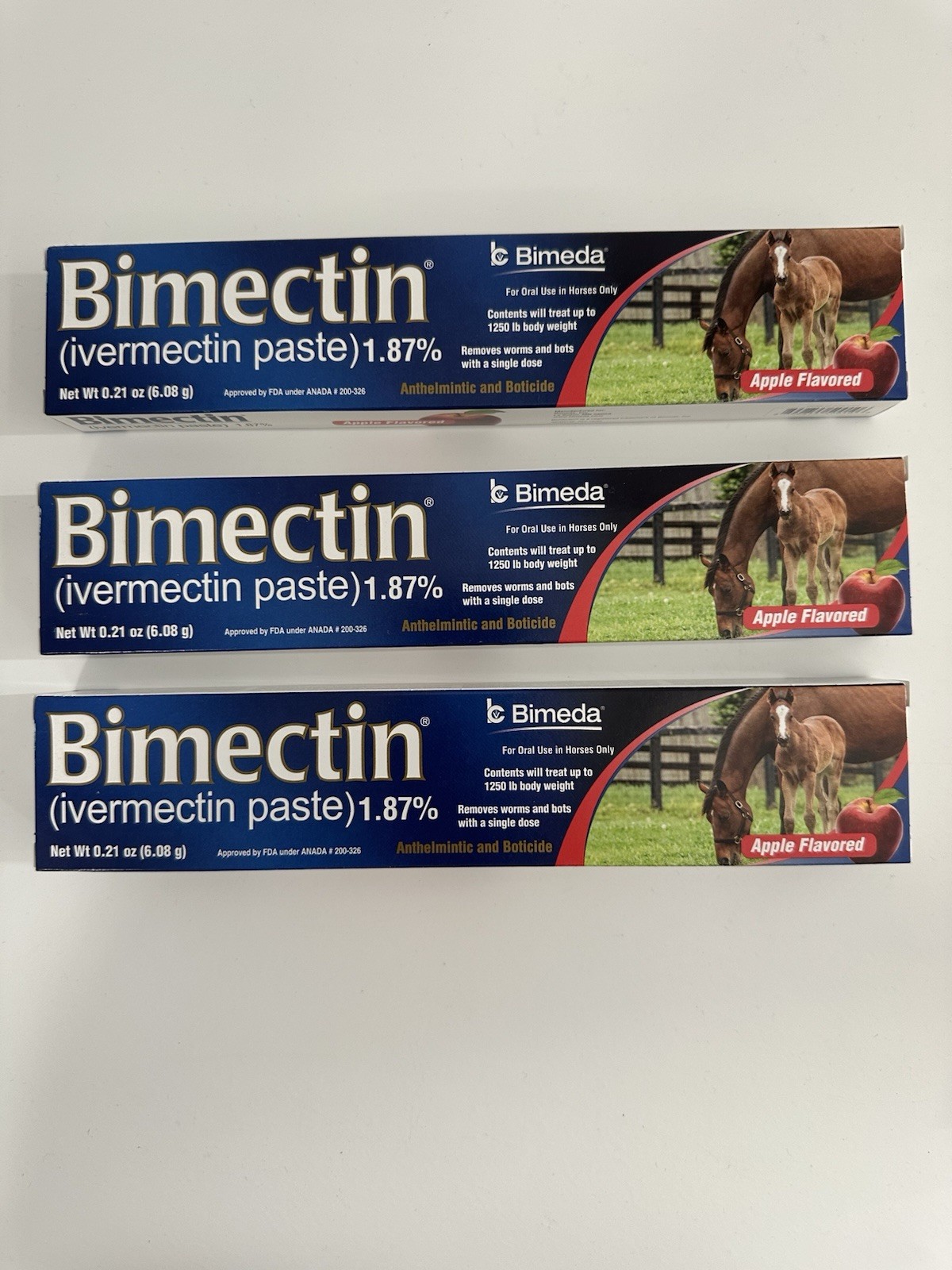 3 pack Paste Horse Dewormer Apple Flavor  Exp Date 03-2026