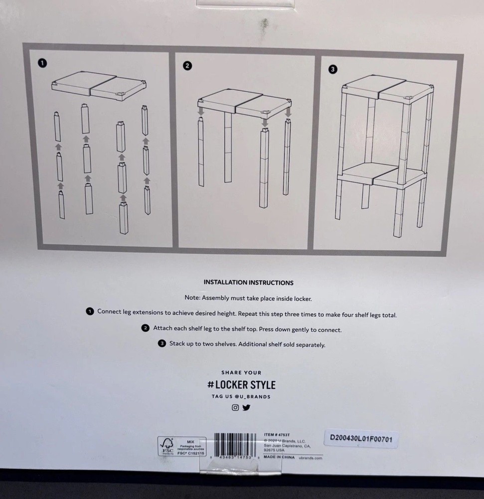 U-Brands Locker Style Gray/Grey Adjustable Locker Shelf Unit 3 Different Heights